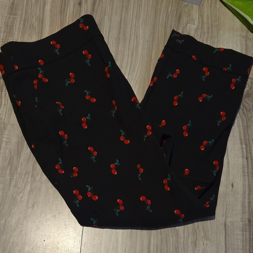 Black Pants with Red Cherry Print